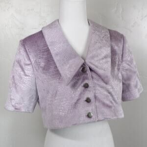 Lavendar Crop Blazer Velvet Button up‎ Faux Crocodile Reptile Embossed Texture